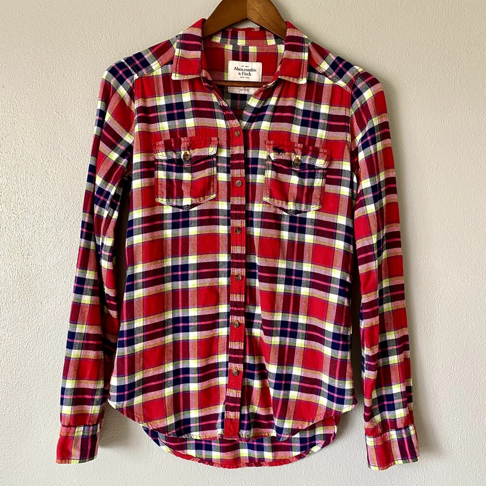Abercrombie & Fitch Women's XS Red Classic Fall Flannel Shirt  Country Farmhouse